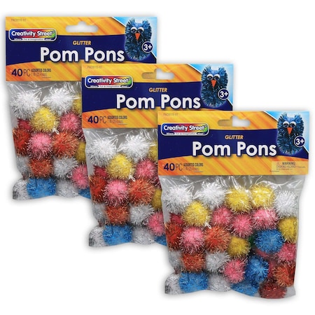 Glitter Pom Pons, Assorted Colors, 1in, PK120